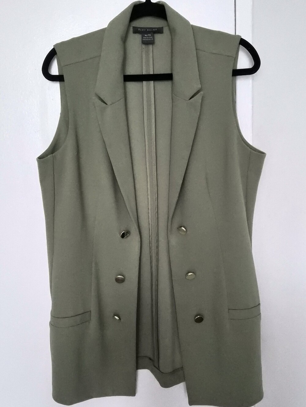 Olive Green Double-Breasted Sleeveless Blazer Vest